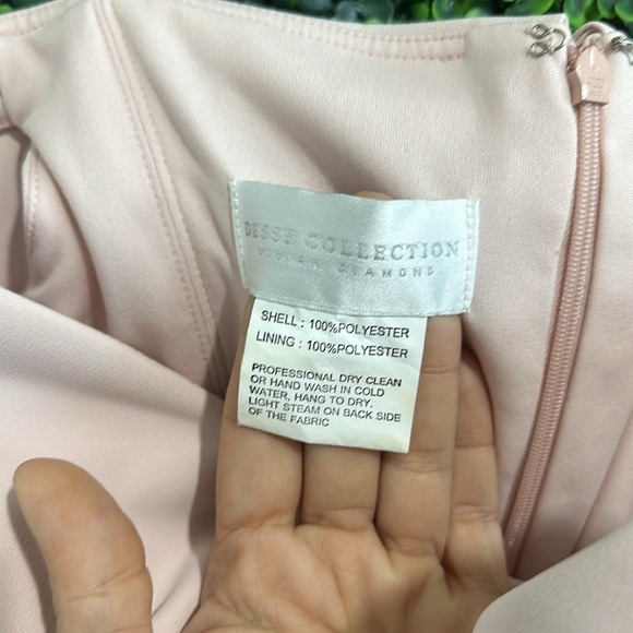 Dessy Collection Off Shoulder Crepe Bridesmaid Dress in size 0 color blush. - Picture 4 of 14